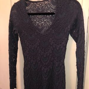 Nightcap Mariposa Deep V Long Sleeve Mini Dress